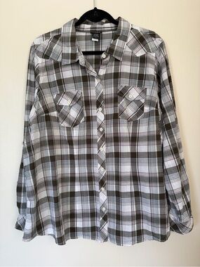 torrid Olive Plaid Button-Down Cotton Shirt Pink Blue Size 2 2X